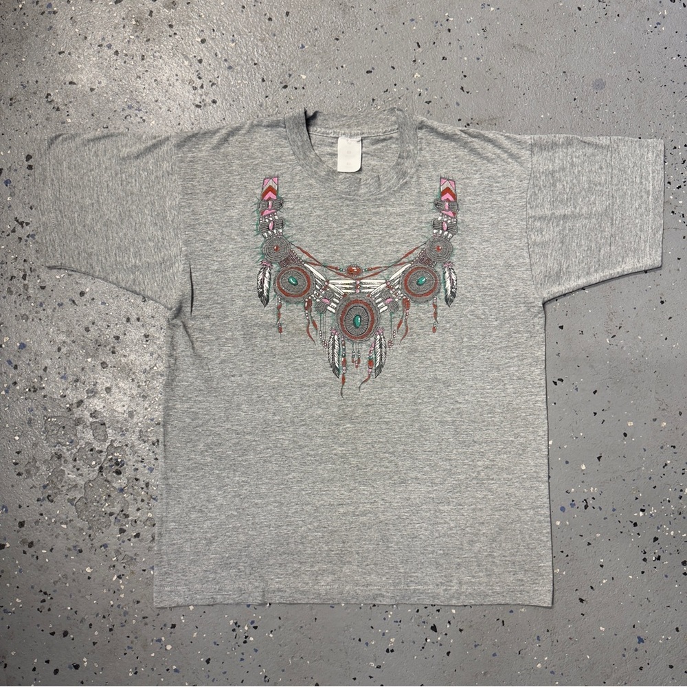Vintage 90s Fruit Of The Look Native American Navajo Shirt Single Stitch L Grey